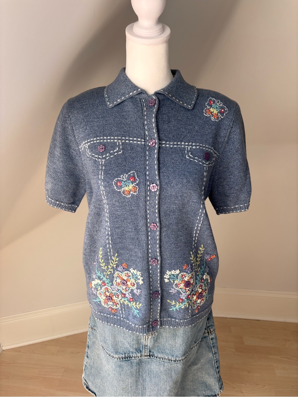 Vintage Alfred Dunner Floral Knit Cardigan 💙